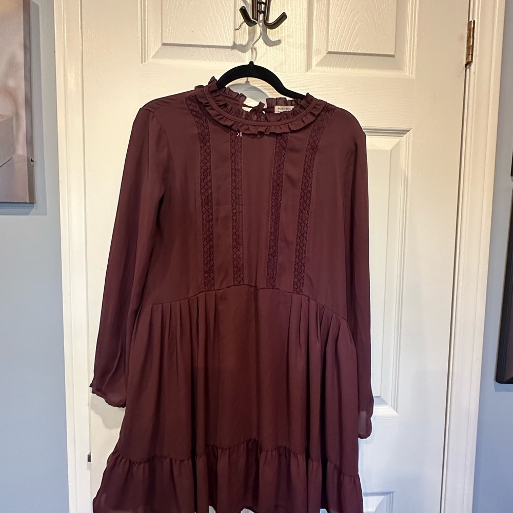 Aritzia Sunday Best Raleigh French Chic Burgundy Dress | Lace Ruffle Detail | XS - Picture 15 of 16